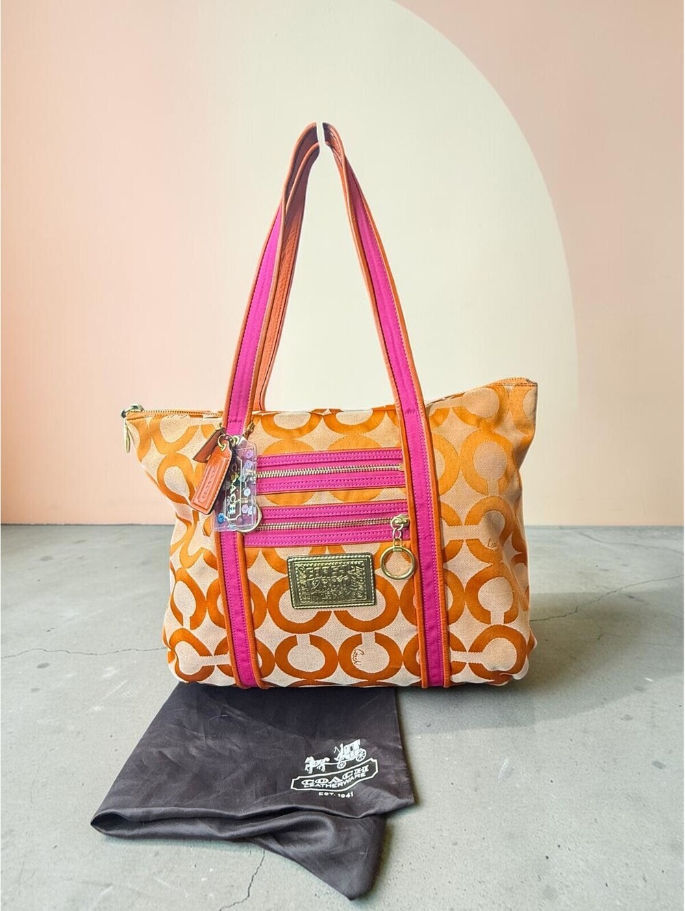 Coach Y2K Poppy Op Art Signature Glam Tote Bag w/Dusty